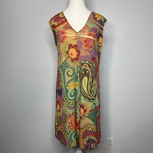 Mushka by Sienna Rose Paisley Multicolor Sleeveless Shift Dress Size L USA